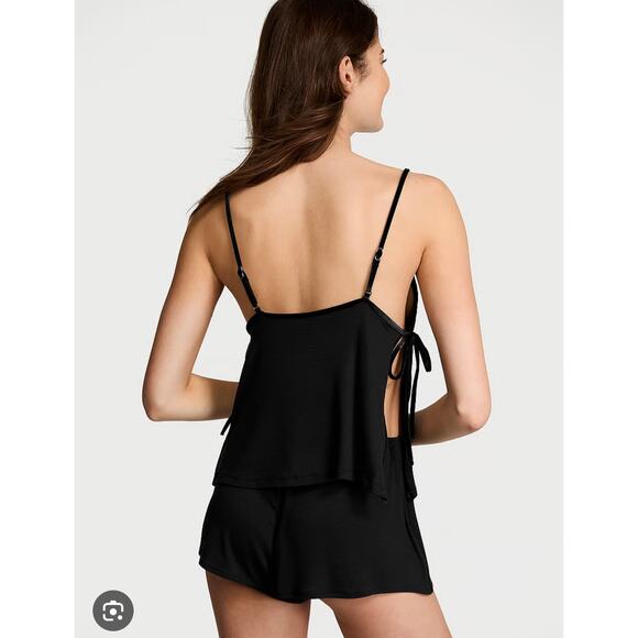 Victoria Secret‎ Ribbed Modal Velvet Trim Cami Shorts Set Black Size Medium NWT - Picture 2 of 14